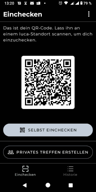 Screenshot der Luca-App